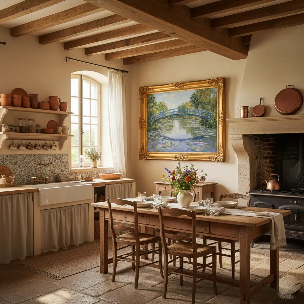 Grace Gold Frame Ornate Wood Frame with Monet Oil Painting in a Modern Interior GFM Painting